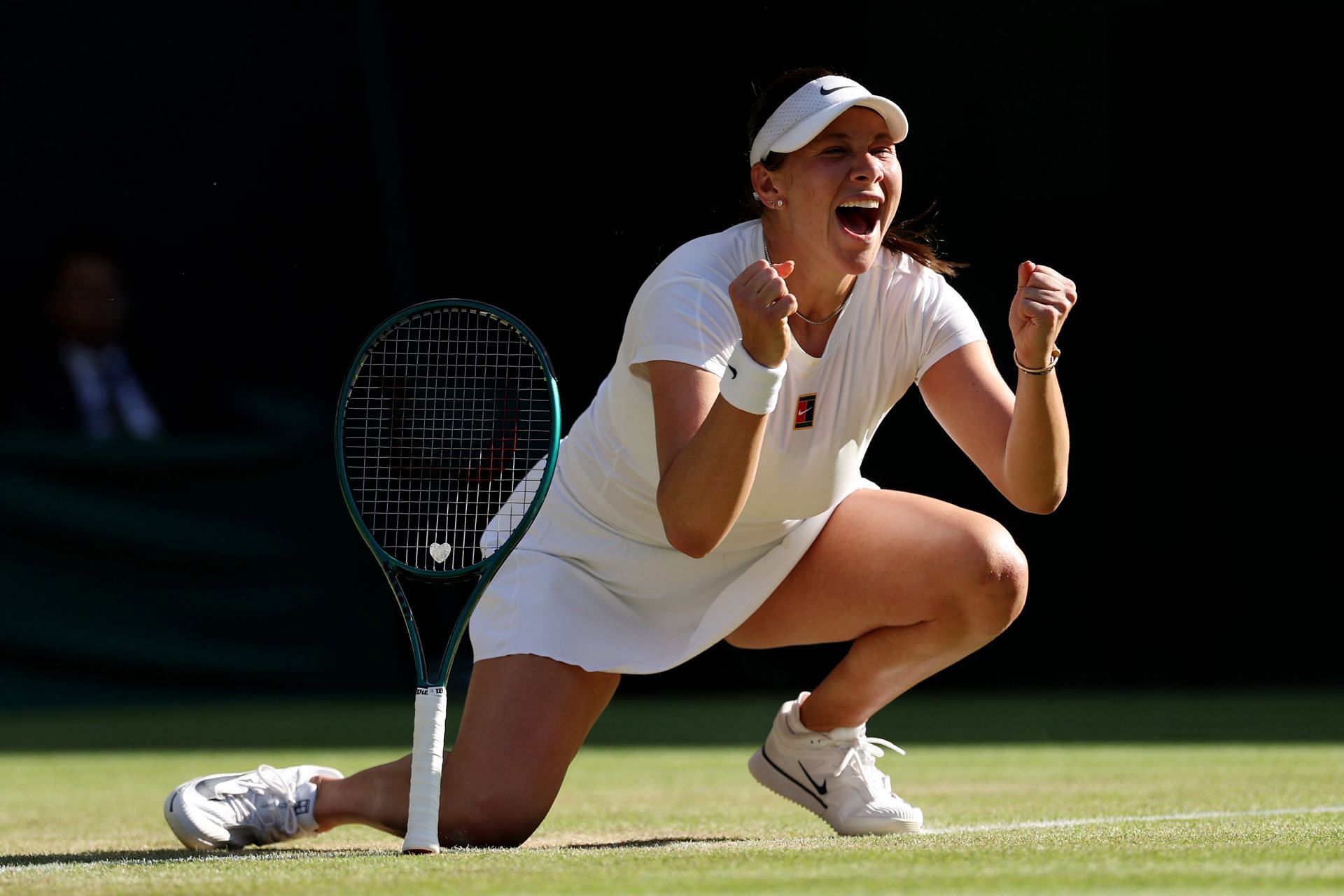 Amanda Anisimova after winning her Wimbledon quarterfinal. (Source: Getty)